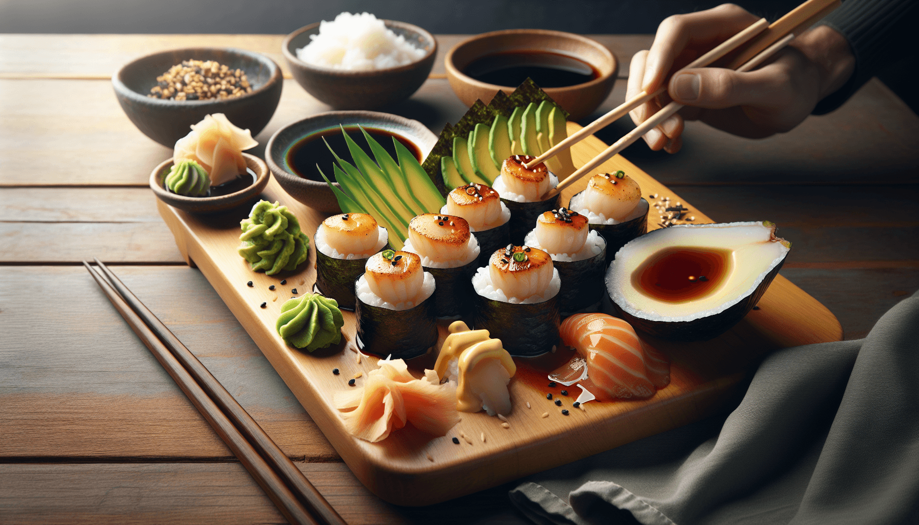 Sushi mit Jakobsmuscheln & Yuzu-Sauce